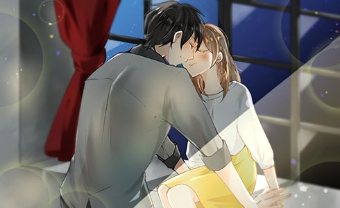 女性が高いところに座ってキス